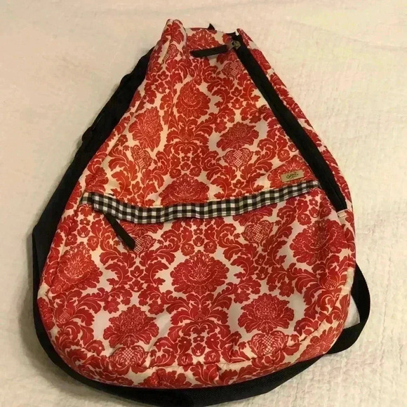GloveIt Handbags - GloveIt tennis backpack.  Floral red & white design and black trim
